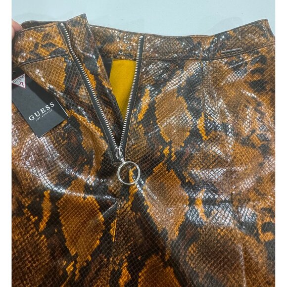 Guess Snake Print Vinyl Mini Skirt With Front Zipper In Orange & Black XS - Picture 4 of 8